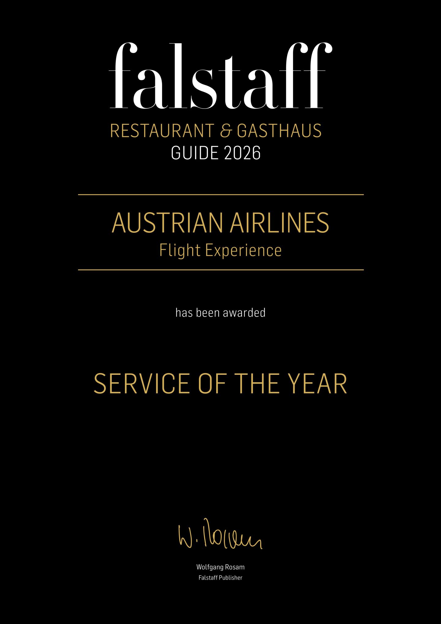 Winner’s certificate of the Falstaff Award