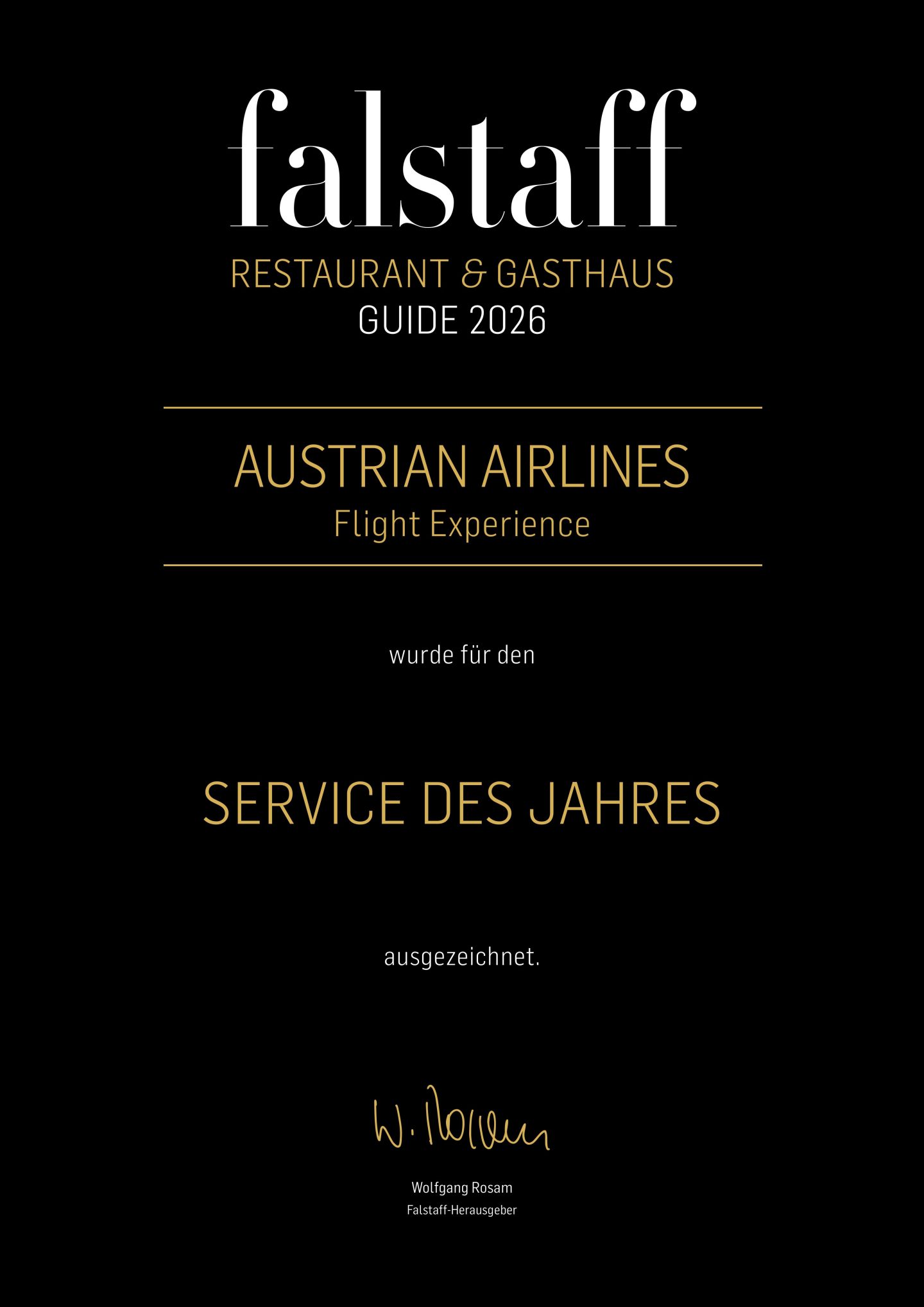 Siegerurkunde des falstaff Awards
