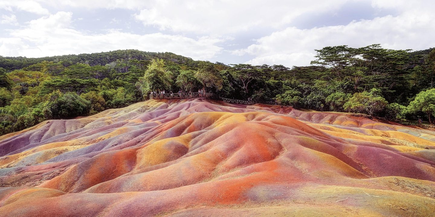 Chamarel, Mauritius - November 2015: the geological formation "Seven Coloured Earths"