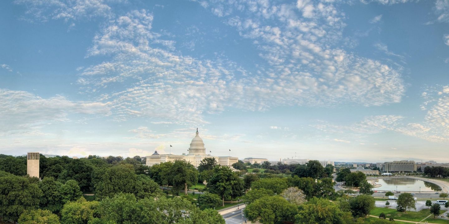 Panoramic of Washington, DC with Capitol.