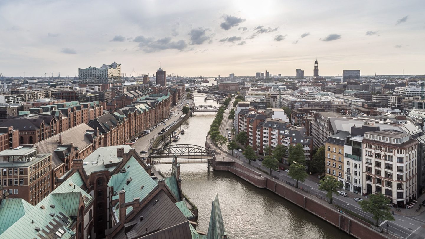581696649 Aerial view of Hamburg with Speicherstadt, Hafencity and Elbphilharmonie.