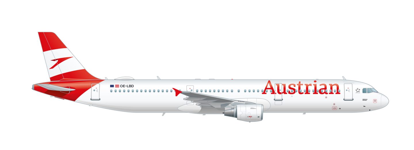 Side view of the Airbus 321-211 in Austrian design