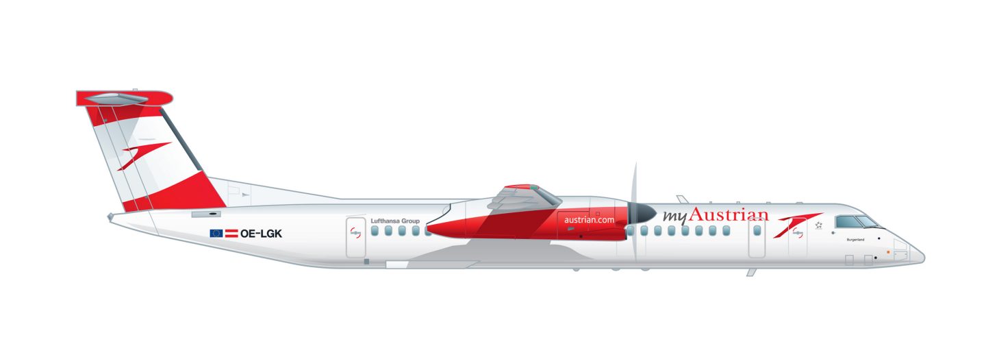 Side view of the Bombardier Q400 in Austrian design