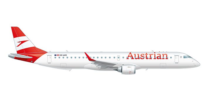 Side view of the Embraer 195 in Austrian design