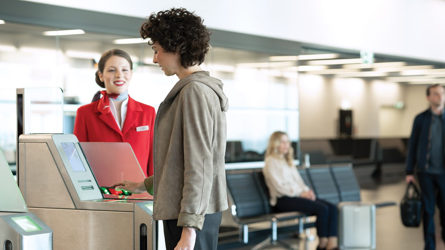 A woman checks in at the Airport